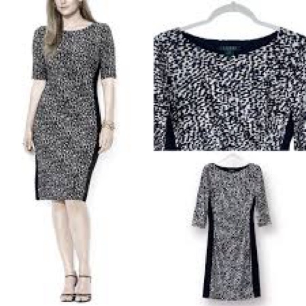 Lauren Ralph Lauren Black & White Animal Print Sheath Dress Size 8